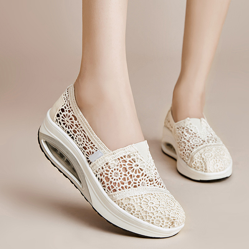 Lace Rocking Shoes for Women 2022 Summer New Style Mesh Breathable Thick-Soled One-Leg Air Cushion Sports and Leisure Mom Shoes Lace Rocking Shoes for Women 2022 Summer New Style Mesh Breathable Thick-Soled One-Leg Air Cushion Sports and Leisure Mom Shoes