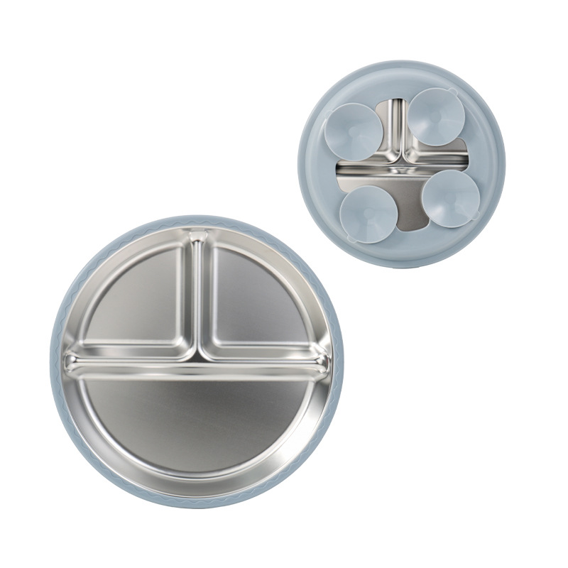 20cm silicone stainless steel dinner plate dark blue