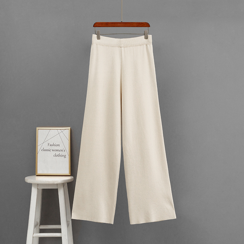 K Knit Sweater Set With Hooded Knitted Sweatshirt And Fashionable Age-reducing Wide-leg Pants, 2-piece Outfit For Women_voghion.com