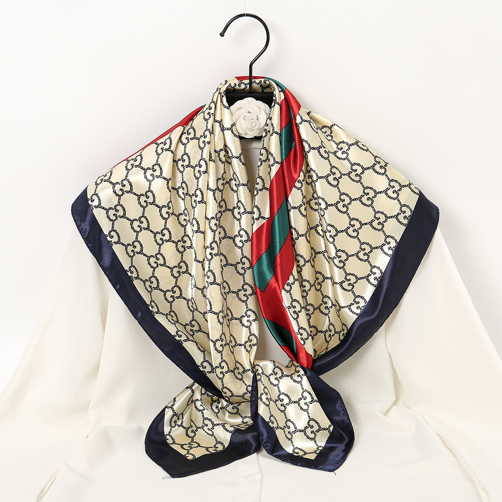 2022 new pattern Europe and America Big Wind package Scarf Shawl lady Silk like scarf fashion 90 Scarf 3 Kerchief