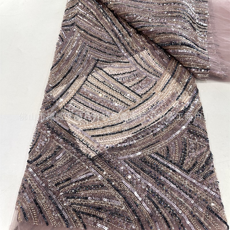 Fabrica de malla de encaje de bordado de cuatro perlas de alta calidad de moda de lujo vestido de cena de dama de moda tela