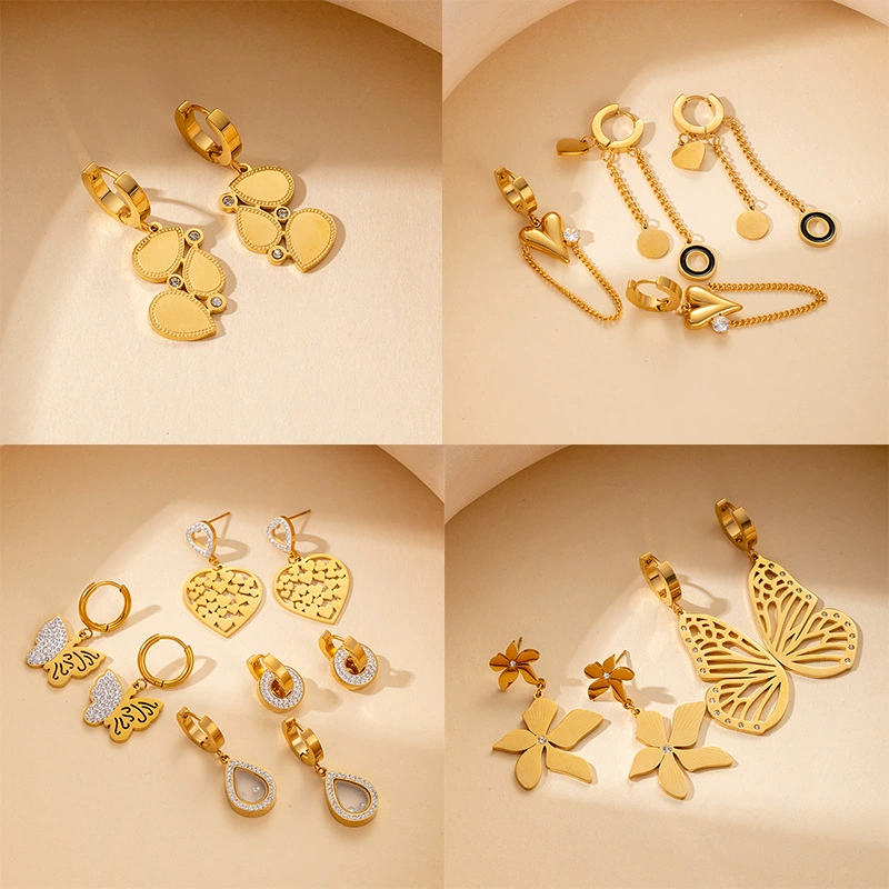 Трансграничные взрывные титановые стальные цепи любовь полые ушные гвозди с бриллиантами бабочки капли серьги женские простые, продвинутые чувства серьги