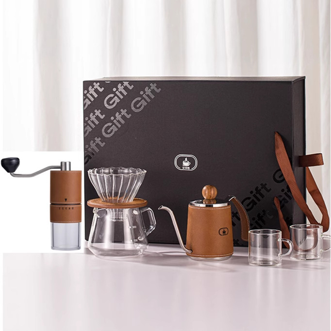 Práctico negocio acompañante regalos de cafetera de lavado de mano conjunto de café molído a mano se puede personalizar logotipo para los clientes