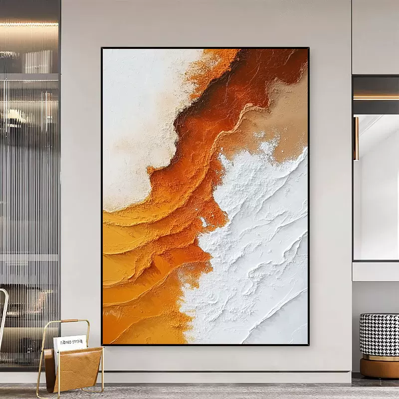 抽象肌理纯手绘油画极简质感客厅装饰画橙色艺术创意玄关走廊挂画