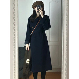 Light luxury style high-end lapel contrast color long windbreaker coat women's 2023 spring and autumn new waist slim big...