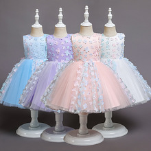 高端定制亚马逊女儿童礼服裙中小童婚纱蓬蓬公主裙立体花走秀晚礼