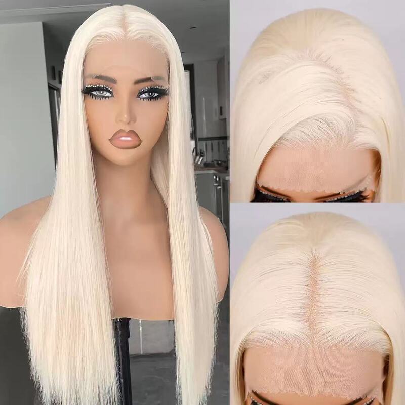 Aliexpress Cross-Border New Product Wig European and American Women's Lace Front Synthetic Hair Wig Black Middle-Parted Long Straight Hair