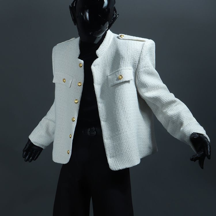 2025 Tweed Woven French Suit Stand Collar Stylish Light Luxury Men's Casual Stylish Versatile Men's Button-Up Jacket