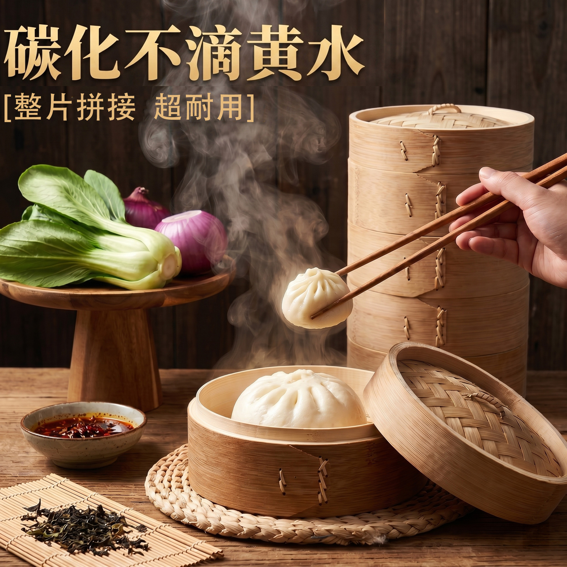 Carbonized Premium Deepened Bamboo Steaming Tray, Bamboo Woven Cantonese-Style Dim Sum Steamer, Small Household Steamer, Commercial Small Bamboo Steamer for Xiaolongbao