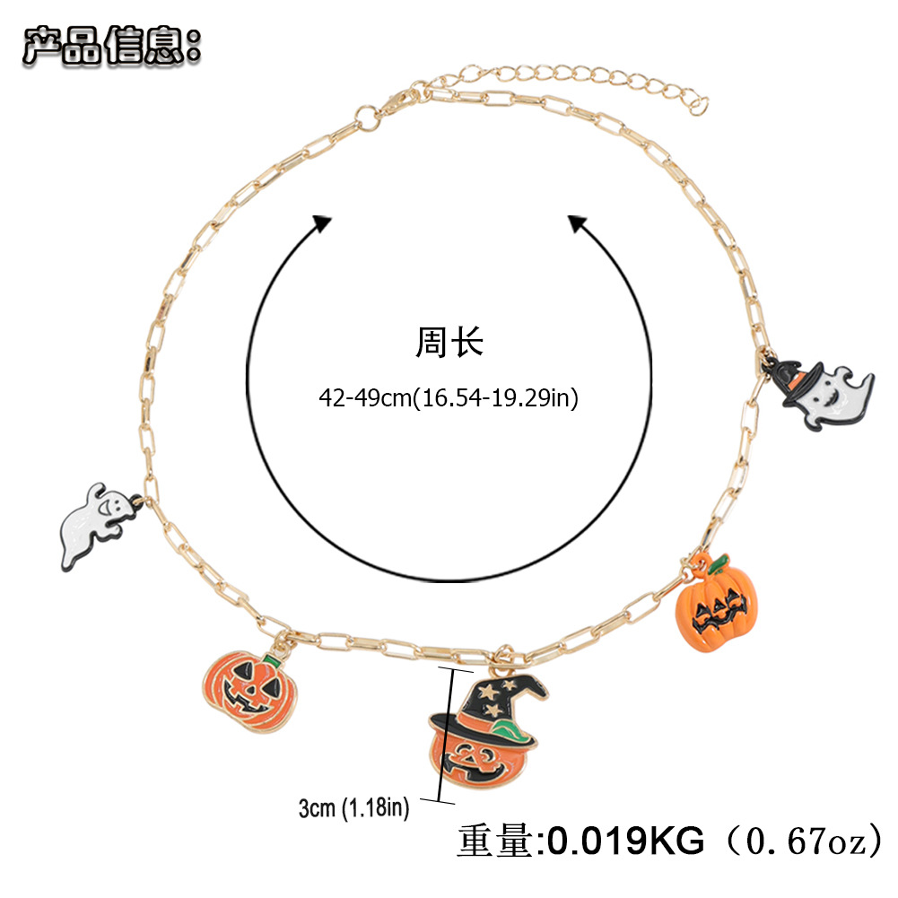 Halloween Cartoon Kürbis Öltropfen Geist Anhänger Halskette Großhandel Nihaojewelry display picture 1