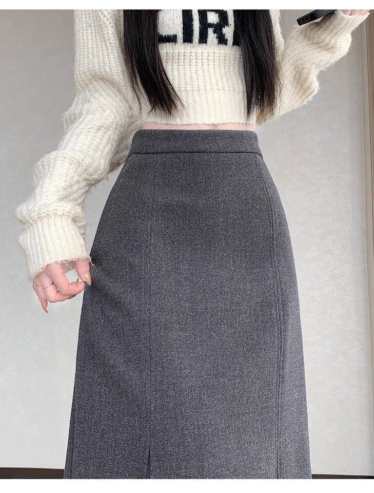 Chân váy vest dáng dài vừa, cạp cao, xẻ tà, xếp ly tôn dáng — màu xám, màu đen chi tiết 26