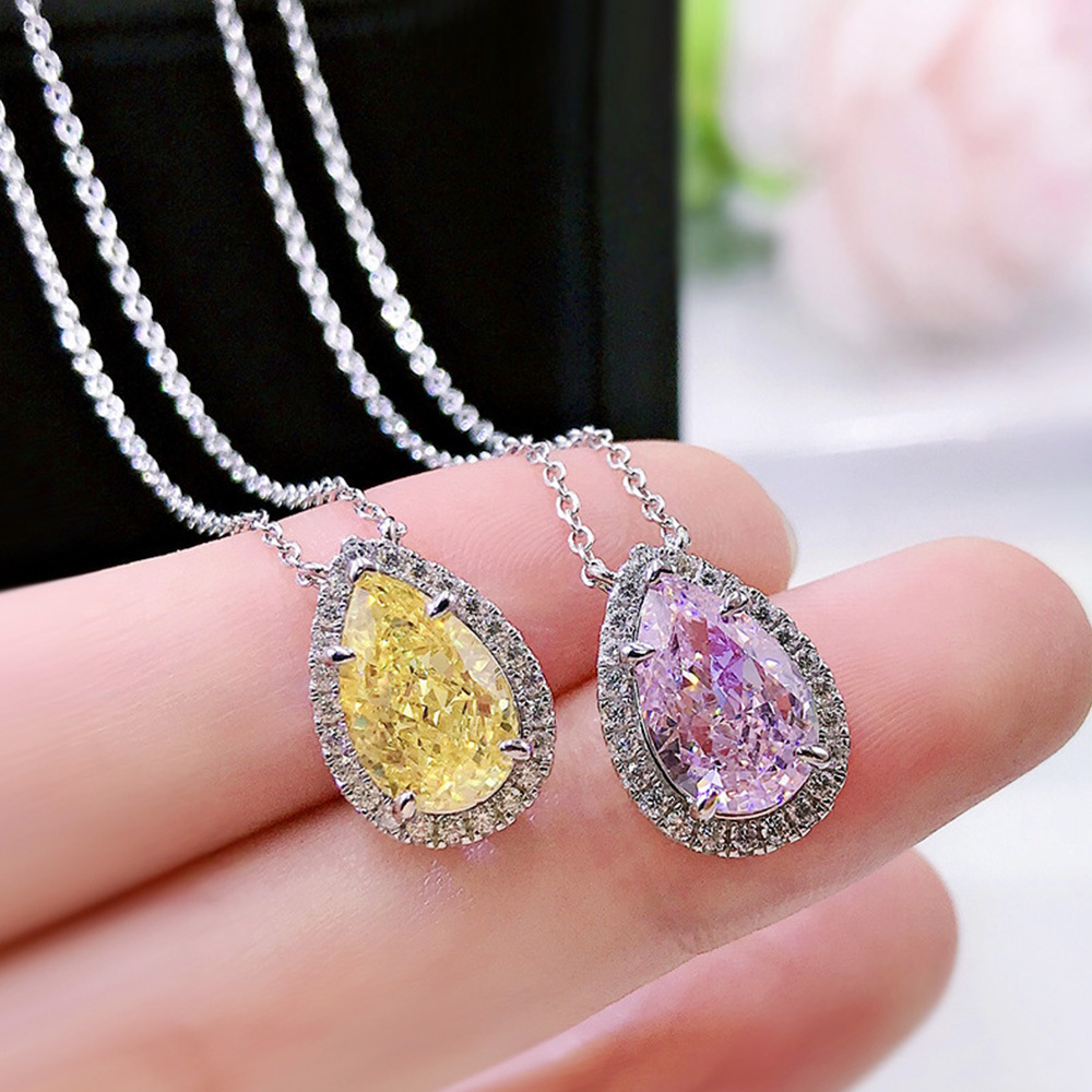 Fashion Water Droplets Copper Inlay Zircon Pendant Necklace 1 Pair