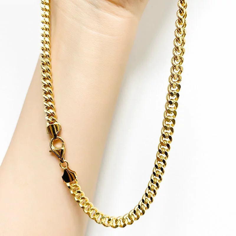 18-каратное ожерелье, настоящее золото, желтая боковая цепочка, 60 см, кубинская цепочка, регулируемая в европейском и американском стиле, для женщин и мужчин, Amazon Export