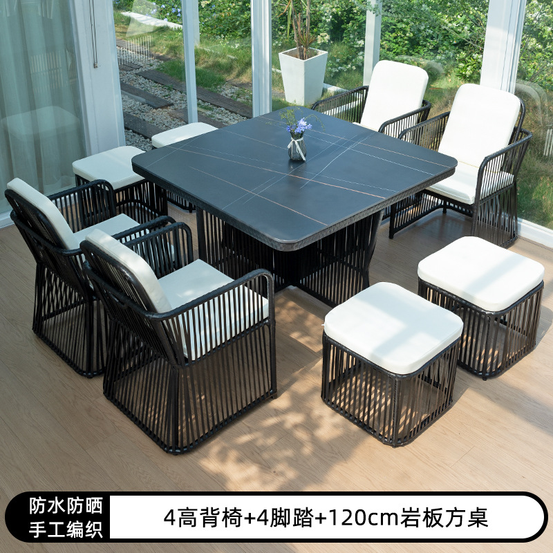 Al Aire Libre mesa y silla patio ocio ratán mesa y silla combinación terraza jardín al aire libre Mesa de té Muebles silla impermeable Protección solar