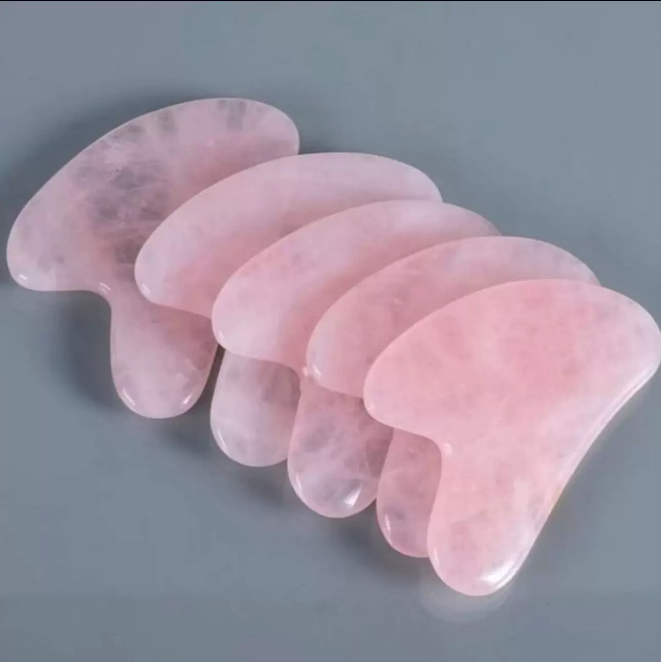 天然粉晶玉石玫瑰石英刮痧 心形手指拇指刮痧gua sha美容器