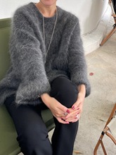 秋冬新款慵懒风长毛貂绒套头毛衣外套女宽松加厚针织上衣