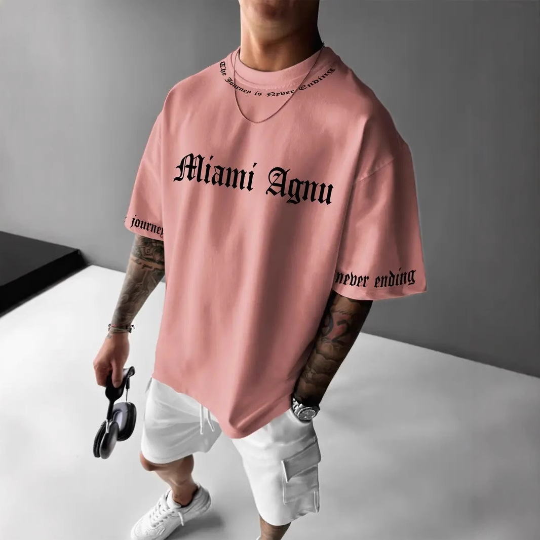 2024 moda simple eslogan 3D impresión digital para hombres verano casual suelta transpirable manga corta camiseta de cuello redondo
