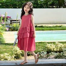 女童连衣裙夏季2026新款儿童韩系无袖裙子夏装女孩纯色背心裙洋气