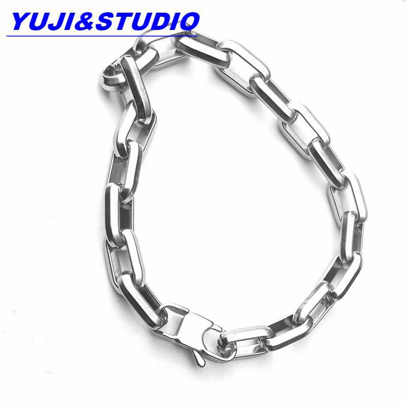 European and American Titanium Steel Men's Cuban Chain Square Chain Thickened Stainless Steel Bracelet Metal Unisex Geometric Design Bracelet