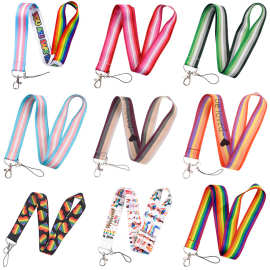 彩虹手机挂绳钥匙配件双面印涤纶织带办公室配饰挂件跨境外贸热销