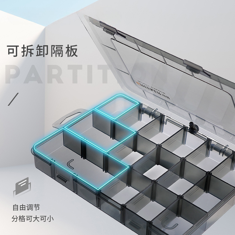 Caja de piezas de plástico transparente, caja de accesorios de tornillo pequeño, caja de almacenamiento