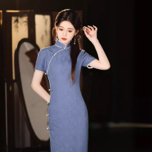 唐依恋2025夏新款棉麻提花双层旗袍中长款日常修身改良少女旗袍裙