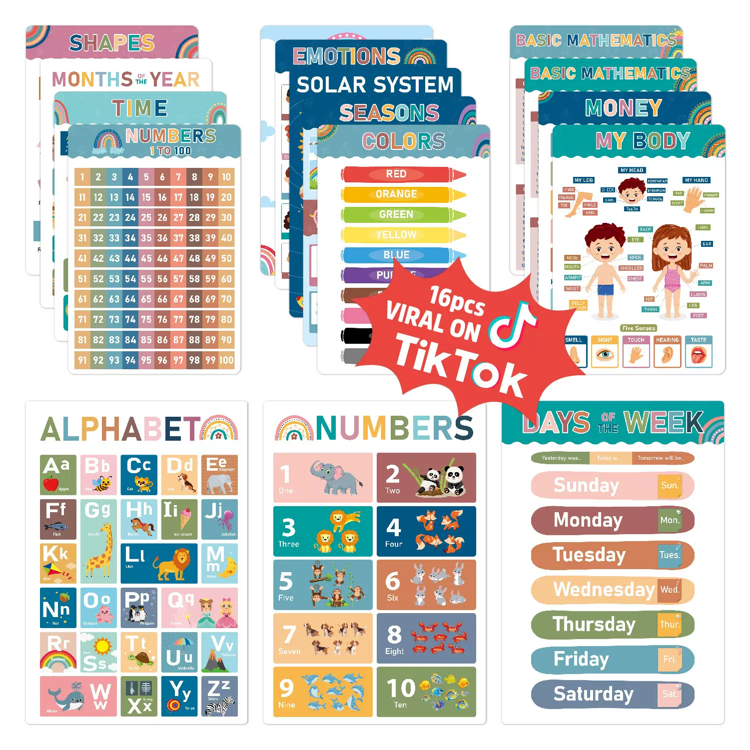 儿童早教挂图波西米亚墙贴装饰画幼儿英语德语法语启蒙教育海报