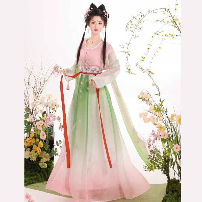 Оригинальная юбка Hanfu 2025 в новом китайском стиле Zhixia с воротником-стойкой и половиной рукавов в стиле Тан для летней ежедневной фотосессии.