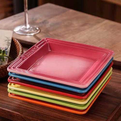 French Le Creuset Raku 6-inch 8-inch Square Plates Colorful Plates Household French Tableware Rhombic Dishes