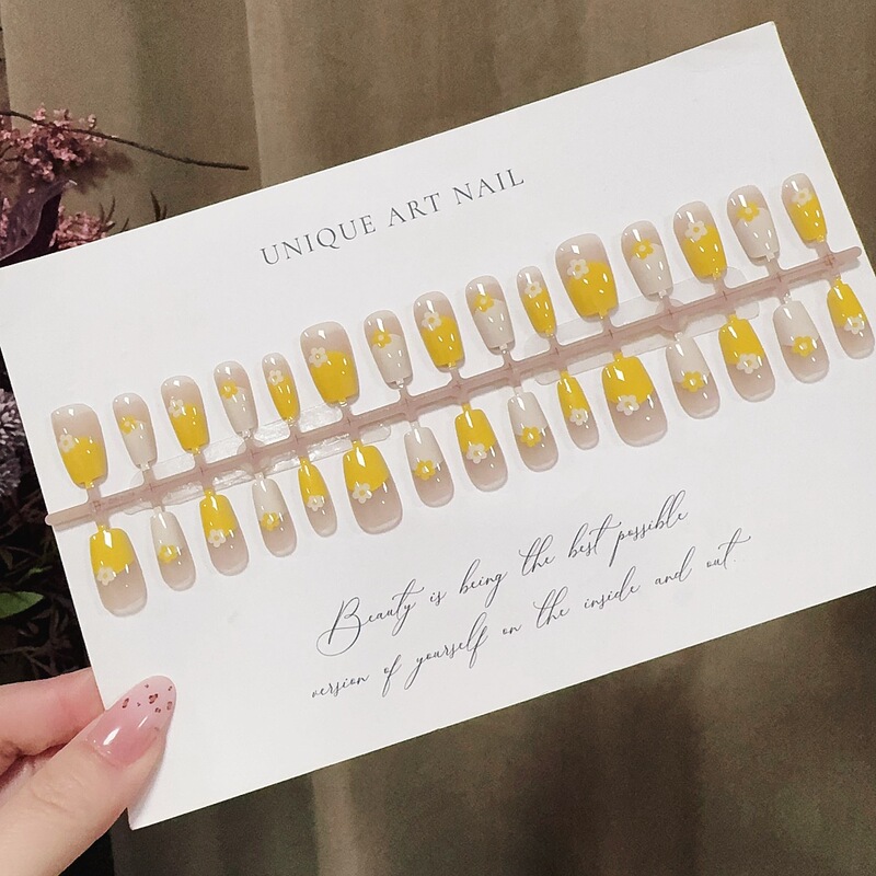 S501-Pre-Made Full-Length Milk Yellow Flower Design Wearable Nails for Spring and Summer, Fresh and Gentle, Brightening Effect, French Style, Removable Nail Pieces S501-Pre-Made Full-Length Milk Yellow Flower Design Wearable Nails for Spring and Summer, Fresh and Gentle, Brightening Effect, French Style, Removable Nail Pieces
