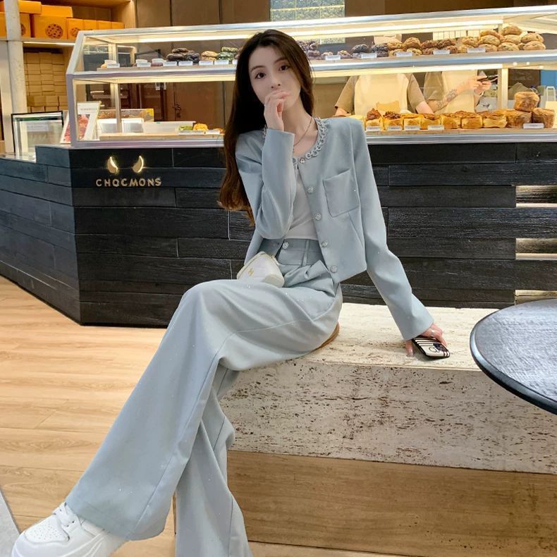 早秋穿搭一整套女装职业小香风减龄气质网红炸街阔腿裤两件套显瘦|undefined