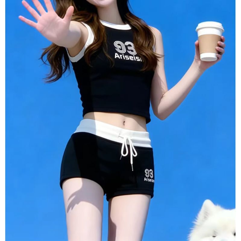 American Retro Letter Print Sports Shorts for Women, New Summer Design, Stylish and Versatile Elastic Hot Pants for Outerwear