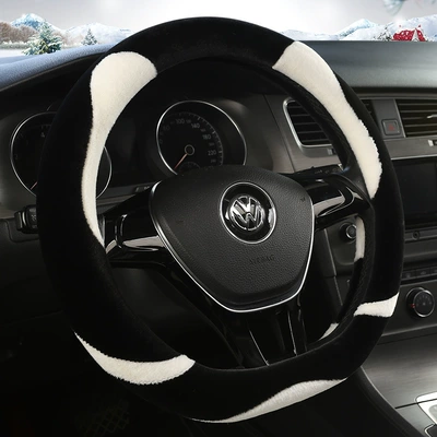 Steering wheel cover Winter Plush Panda Design - a0032d-shape-classic-black-38cm