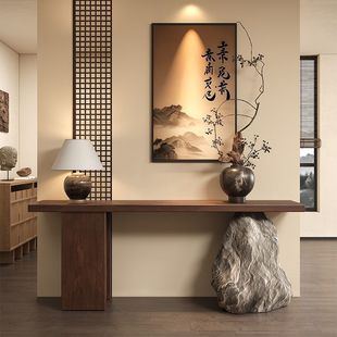 Medieval Style Solid Wood Console Table Against the Wall, Living Room Entrance Table, Modern Simple Simulated Stone End Table