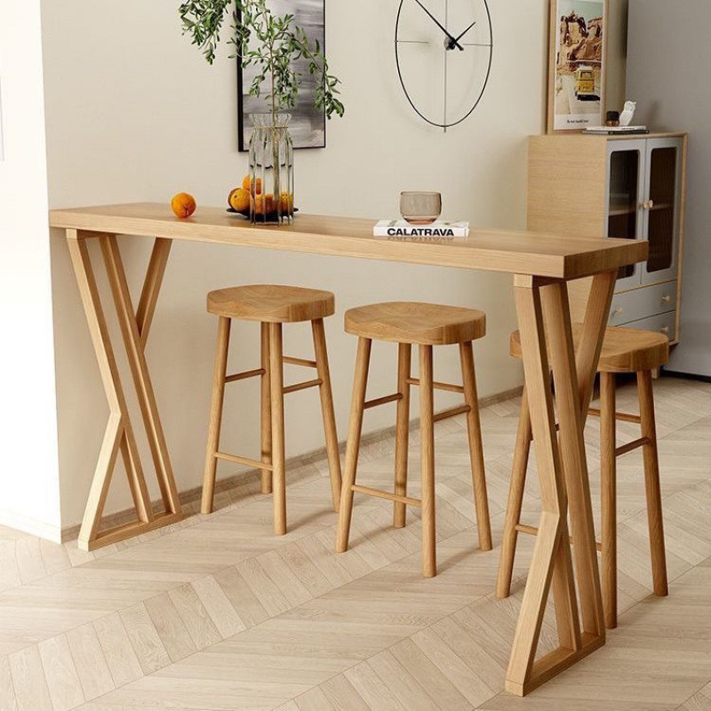 Solid wood bar table leisure table wall-mounted long narrow table home high table window-side bar table milk tea shop table chair combo