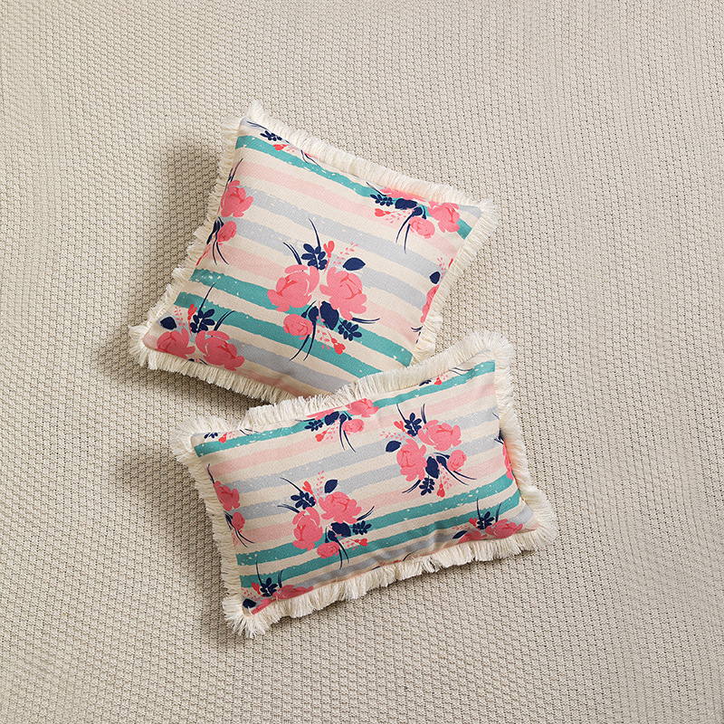 New Arrival Tassel Edge Decorative Plant Flower Cotton Linen Printed Pillowcase Home Decorative Sofa Cushion Cover_voghion.com