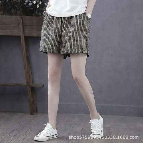 Shorts for women, summer cotton linen shorts for women, outerwear, large size loose high-waisted Korean style casual pants, wide-leg pants for women in summer