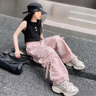 2025 Summer Cargo Pants for Girls, New Trendy and Cool Fashion Elastic Style Ins Trendy Style for Middle and Large Children
