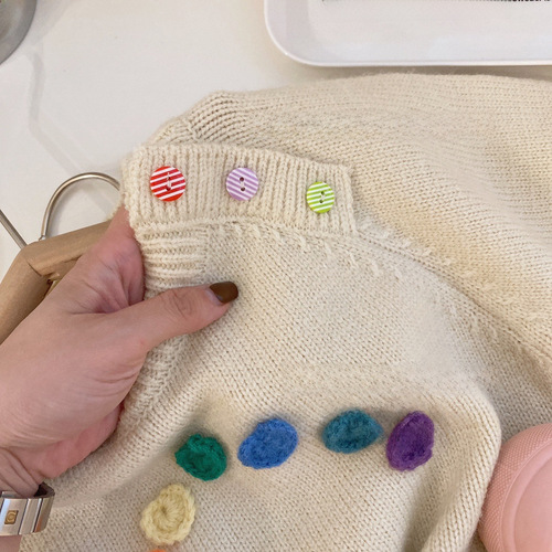 Korean Version 2024 Autumn/Winter New Girls' Stylish Solid Color Knit Top Children's Versatile Top Baby Sweater Jacket