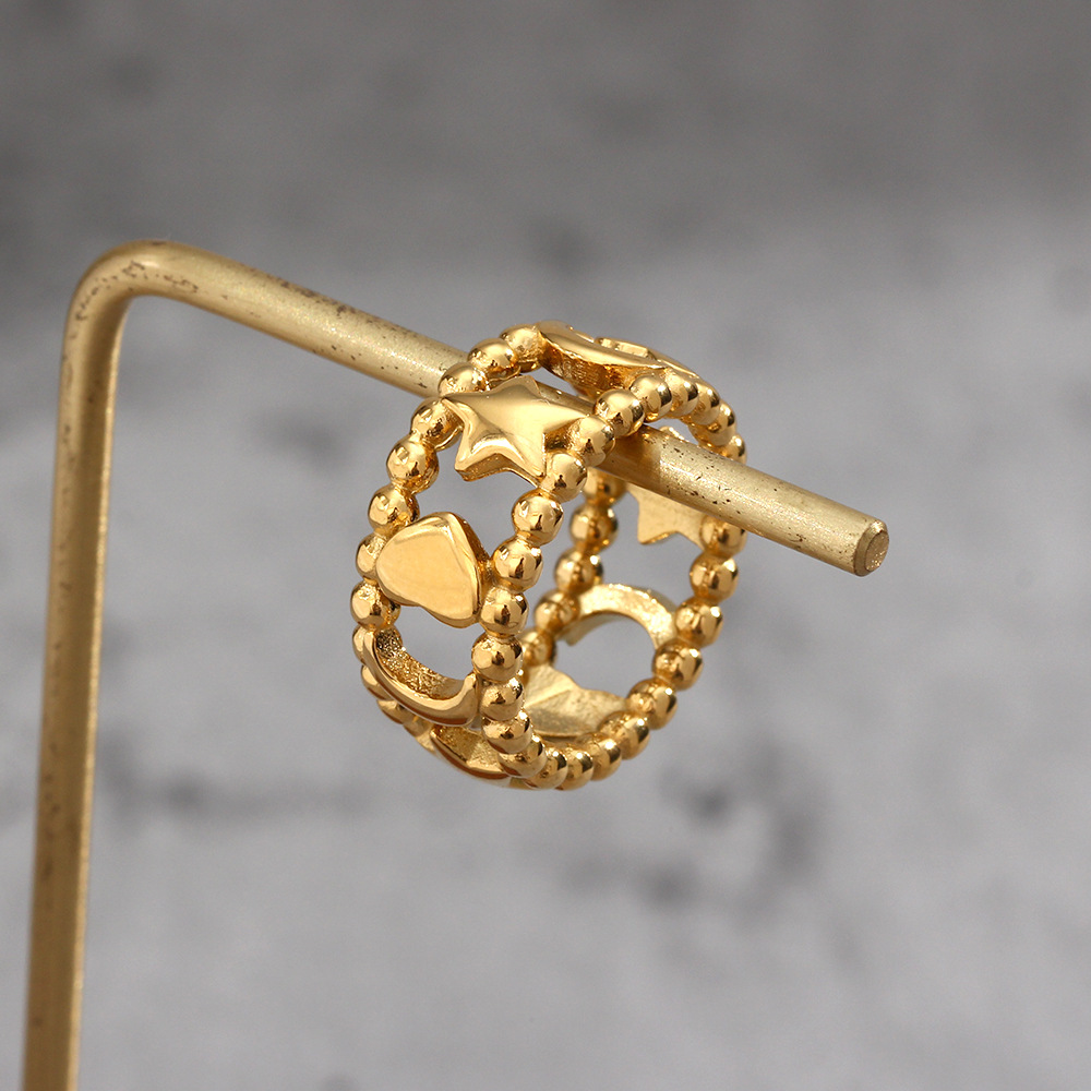 Fashion Stainless Steel Plated 18K Hollow Star Moon Heart-Shaped Ring