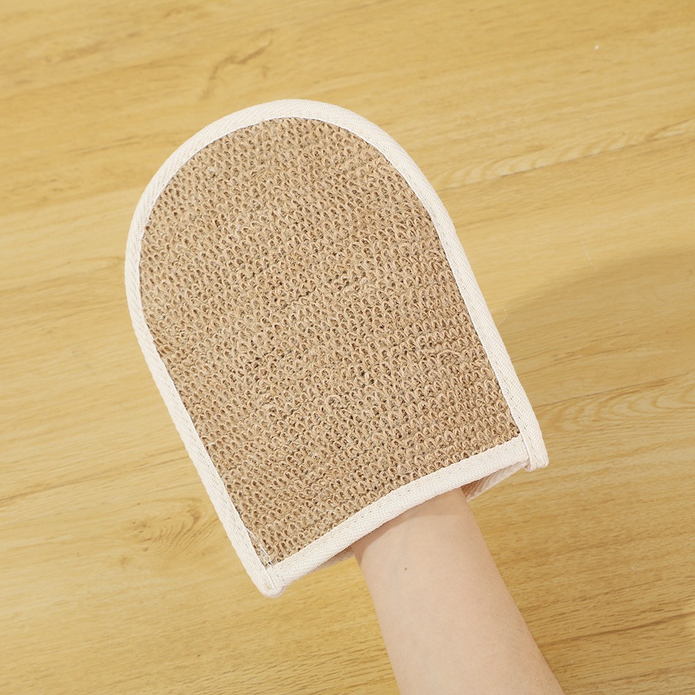 Venta al por mayor de fábrica de guantes de toalla de baño de yute Toalla de baño guantes de baño de ramio toalla cuadrada de doble cara guantes de baño