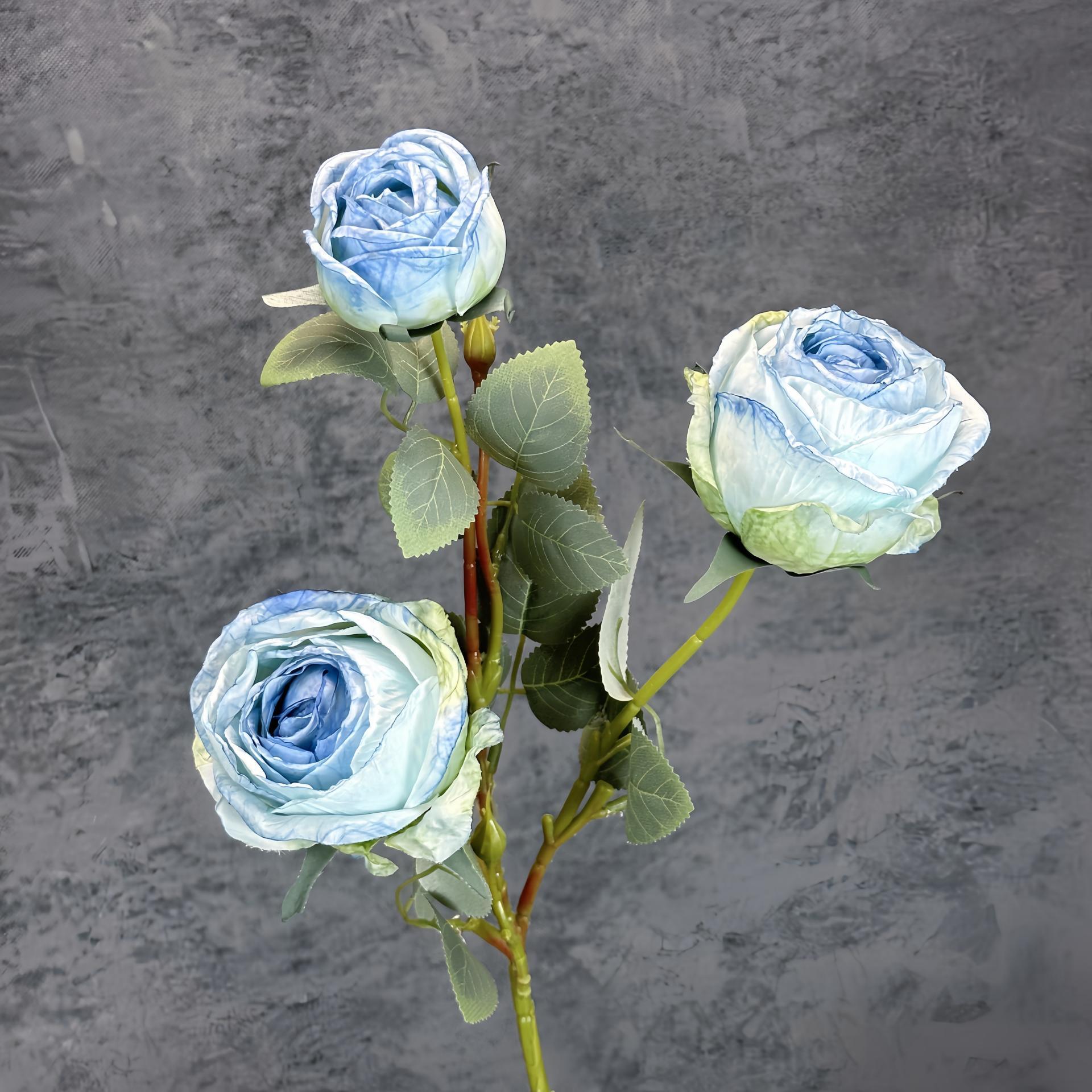 Nuevo 3 cabezas de pintura al óleo asado borde rosa simulación flor boda decoración del hogar decoración de flores falsas transfronterizas al por mayor