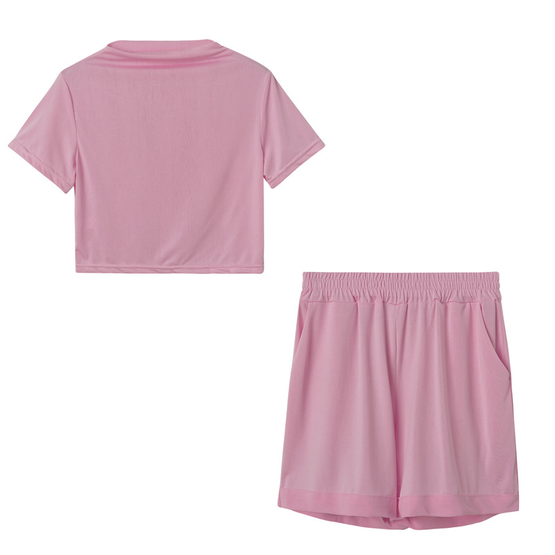 2021 Summer 5 Colors Solid Color Short-Sleeved T-shirt and Shorts Two-Piece Set Loose Leisure Suit in Short Sets