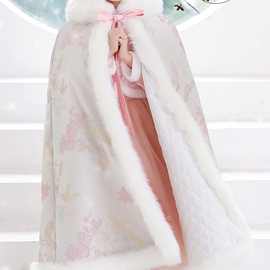 女童汉服披肩斗篷保暖古风加绒加厚披风长款儿童宝宝外出女孩冬