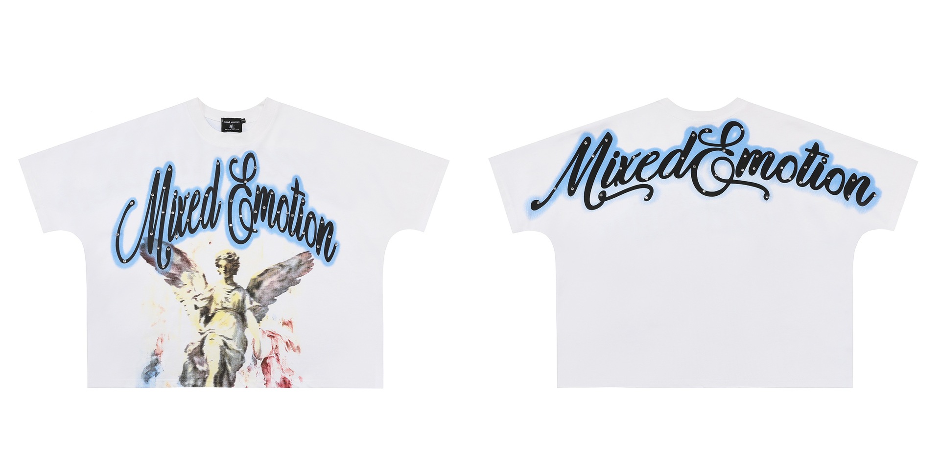 Transfronterizos MIXED EMOTION Ángel Impresión extraterrestre camiseta de hombre y mujer callejera de diamante de cuello redondo de manga corta