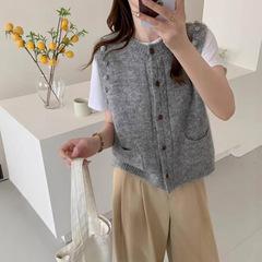 跨境法式复小香风针织马甲开衫外套春秋叠穿坎肩背心外搭毛衣上衣