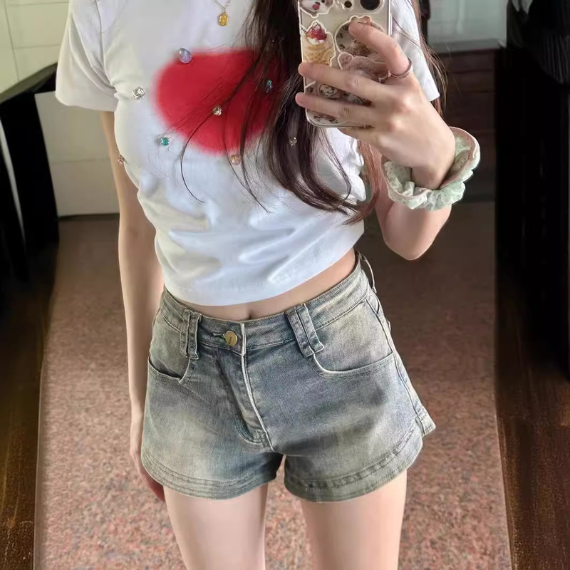 American Style High Street Denim Shorts Women's Summer Design Sense Niche High Waist Slimming Spice Girls Old Vintage A- line Hot Pants