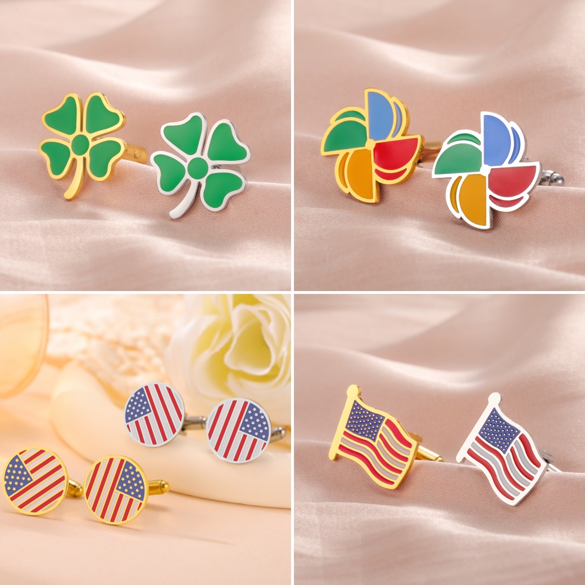 304 Stainless Steel Electroplated Men's Jewelry French Shirt Cuff Buttons Exported to Europe and the United States French Sleeve Pins National Emblem Cuff Buttons