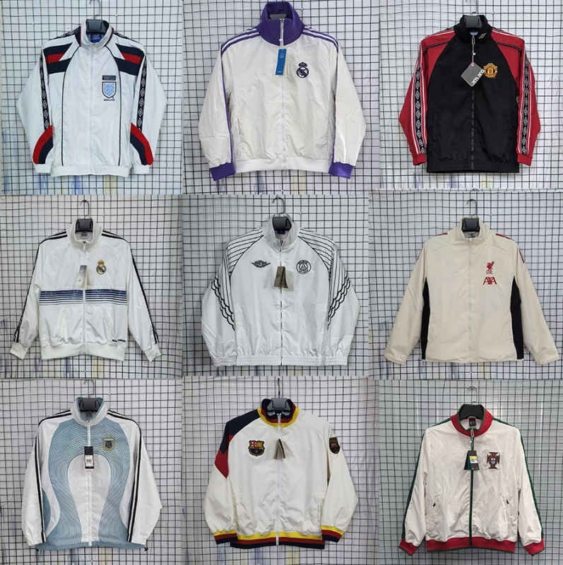 Retro Classic Windbreaker Real Madrid Barcelona Liverpool Portugal England Argentina Ac Football Uniform Jacket