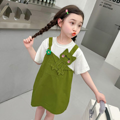 Women's two-piece summer sundress with straps, for little girls, short-sleeve dress, stylish and fashionable summer princess dress